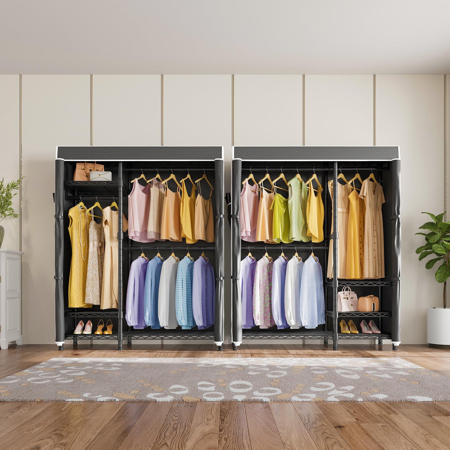 VIPEK V2C Clothes Rack Wardrobe Closet, Garment Rack with Black Upgraded Polyester Cover, Adjustable Shelves & Hang Rods, Portable Closet Storage Organizer for Bedroom, Max Load 700LBS