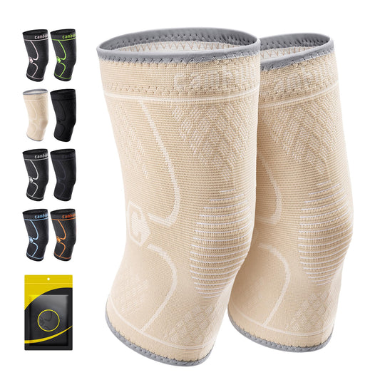 CAMBIVO 2 Pack Knee Brace, Knee Compression Sleeve for Men and Women, Knee Support for Running, Workout, Gym, Hiking, Sports (Beige,X-Large)