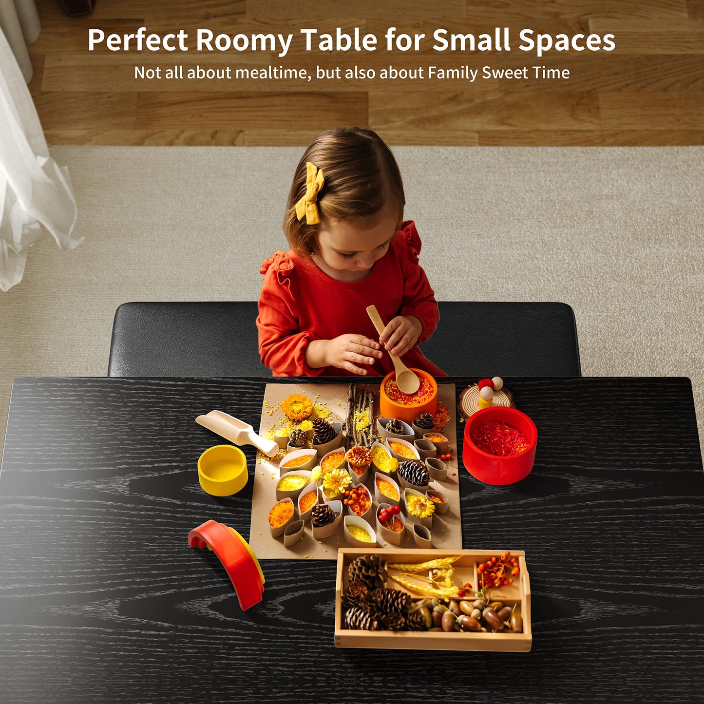 Gizoon 5 Piece Dining Table Set for 4, Modern Metal & Wood Kitchen Dinner Table with 4 Chairs, Space-Saving Dining Room Furniture Table & Chair Sets for Small Spaces & Apartment, Black