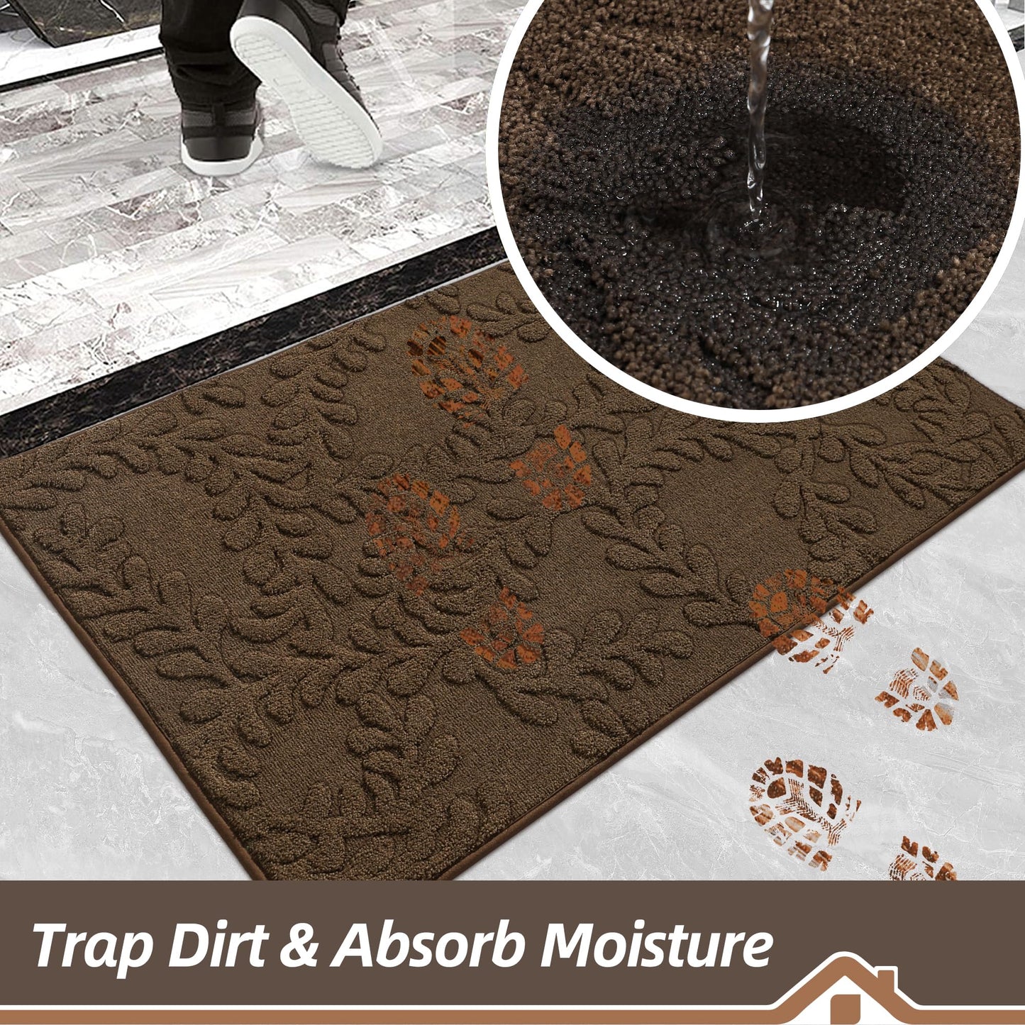 BEQHAUSE Door Mats 36”x60”, Dirt Trapper Doormats Indoor, Non-Slip Washable Entryway Rugs, Super Absorbent Welcome Mat for Front Door, Muddy Shoes & Paws, Brown