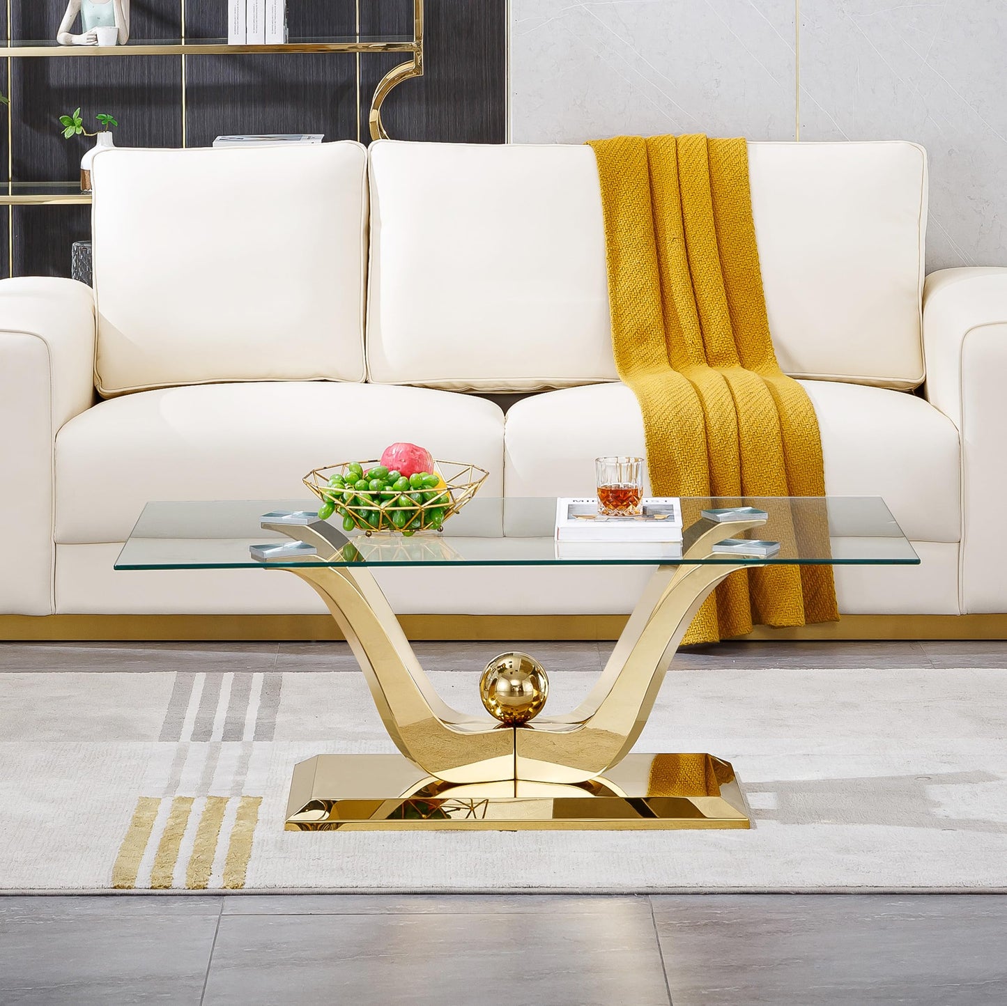 HomVent Modern Glass Coffee Table, with Stainless Steel, Living Room Table for Living Room Bedroom