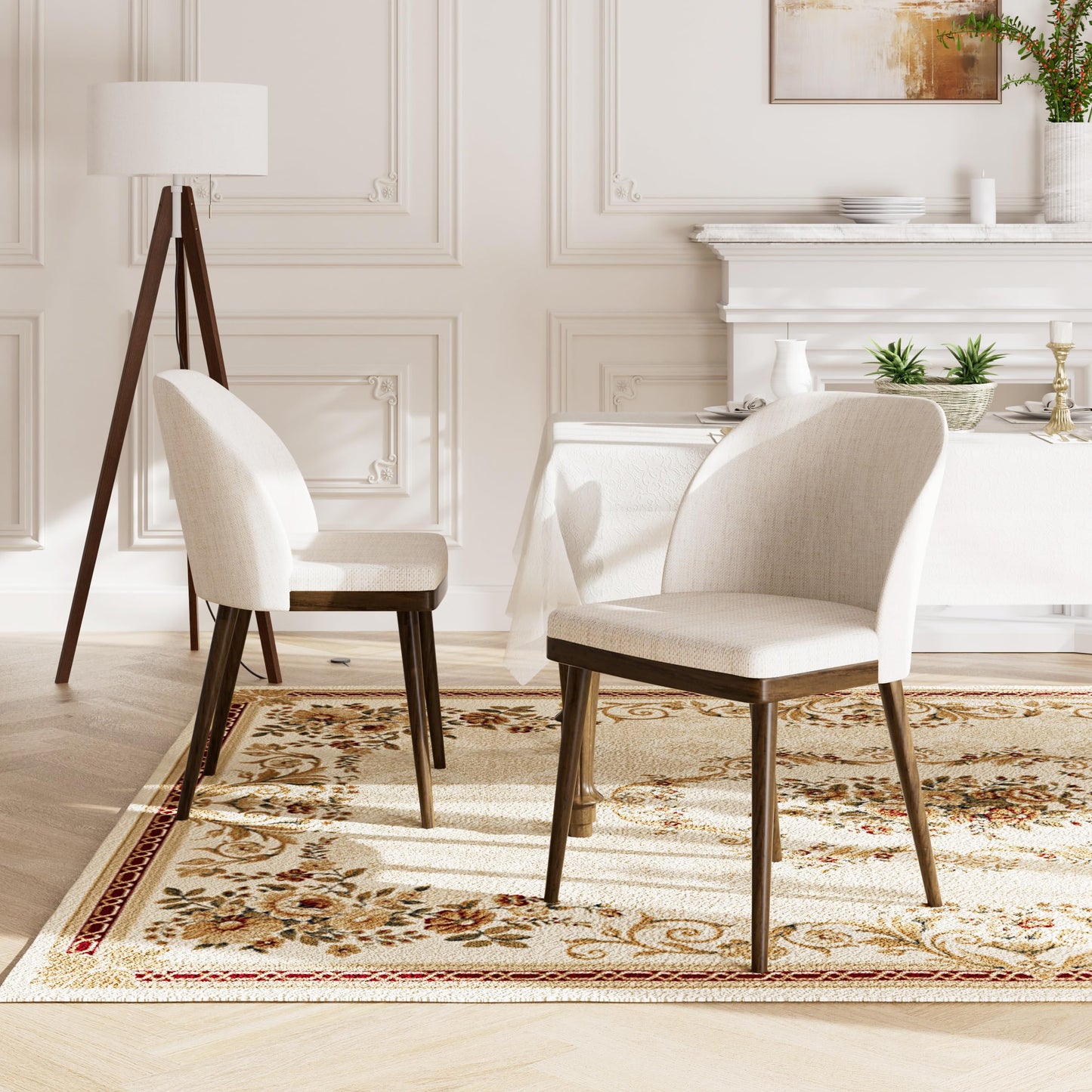 Homixis Upholstered Dining Chairs Set of 4 - Line Fabric Modern Dining Room Chairs, Mid-Back Restaurant Kitchen Chairs with Wooden Legs