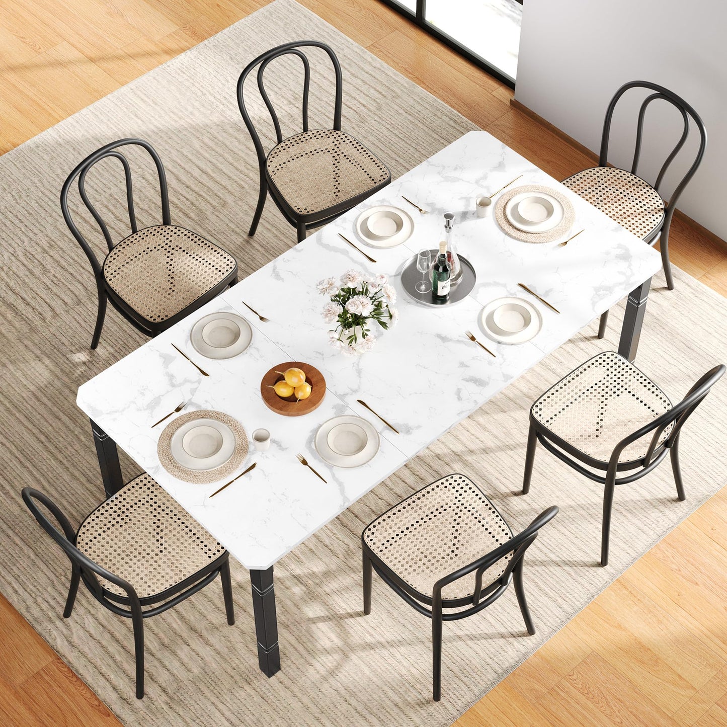 GAOMON Dining Table for 6-8 People - 78.7" Farmhouse Rustic Industrial Kitchen Table with Sturdy Metal Frame & Chamfered Corners, Wood Tabletop for Dining Room, Breakfast Nook, Small Space