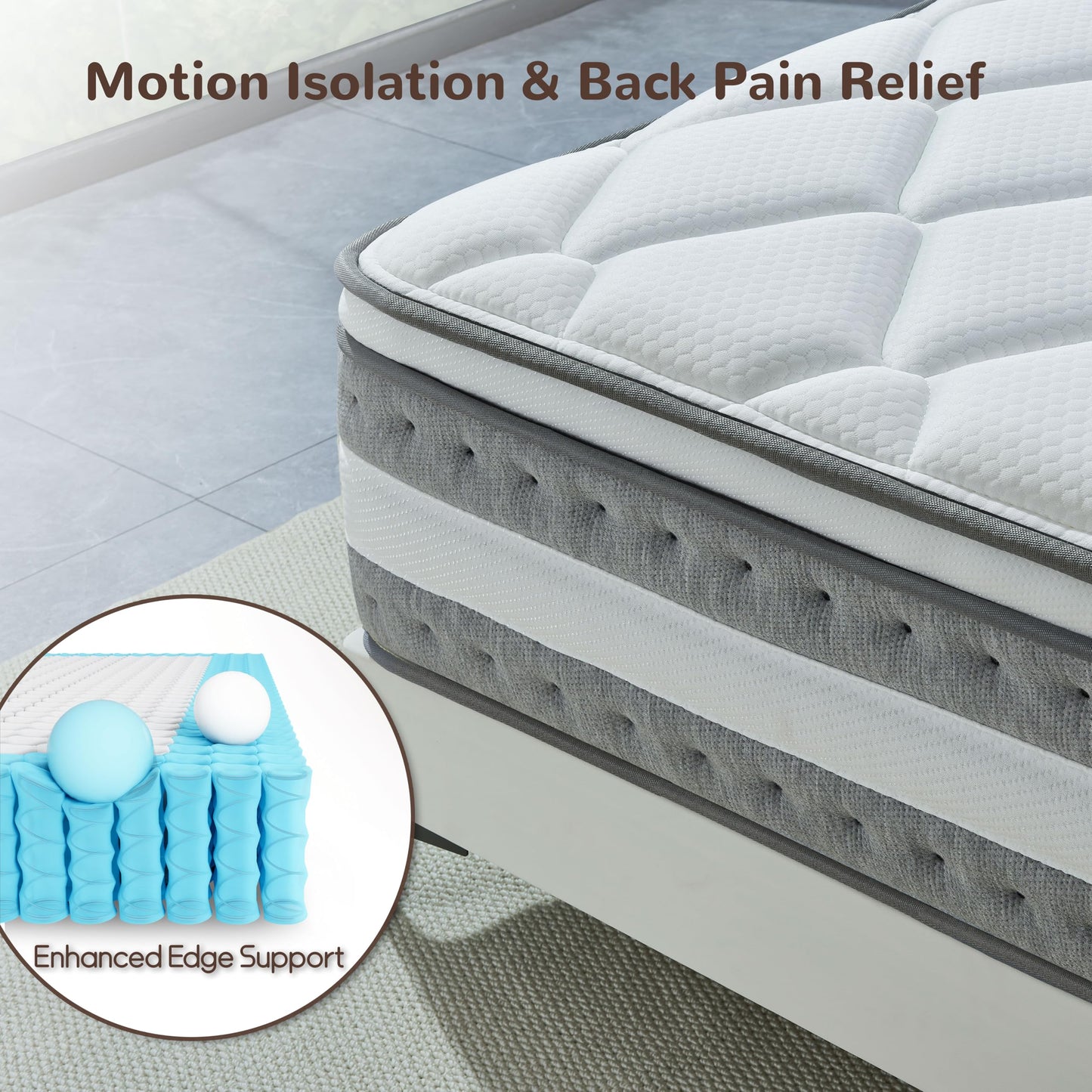 Naruchu King Mattress, 14 Inch King Size Hybrid Mattresses with Memory Foam and Individual Pocket Spring for Motion Isolation, Pressure Relief, Medium Firm Mattress in a Box, 76 * 80 * 14