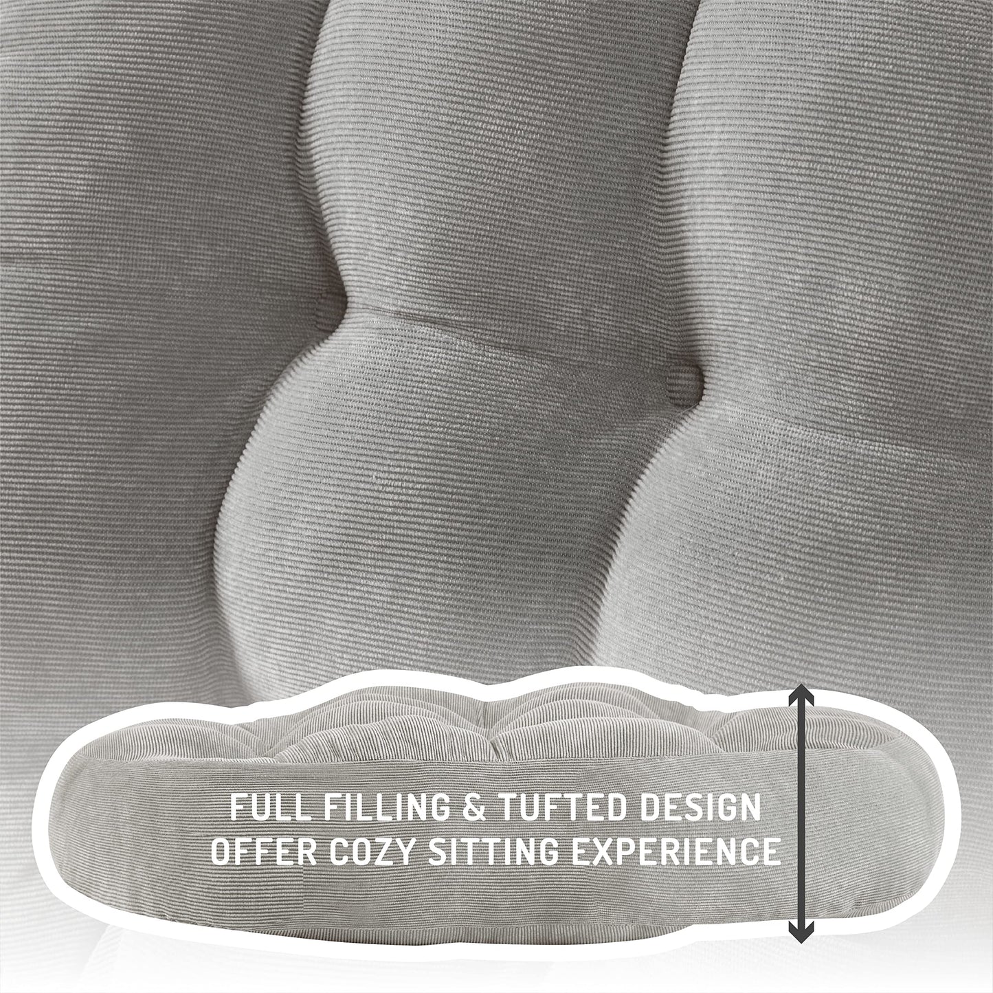 Degrees of Comfort Meditation Floor Pillow, Round Large Pillows Seating for Adults, Tufted Corduroy Cushion for Tatami Living Room, Grey, 22 Inch