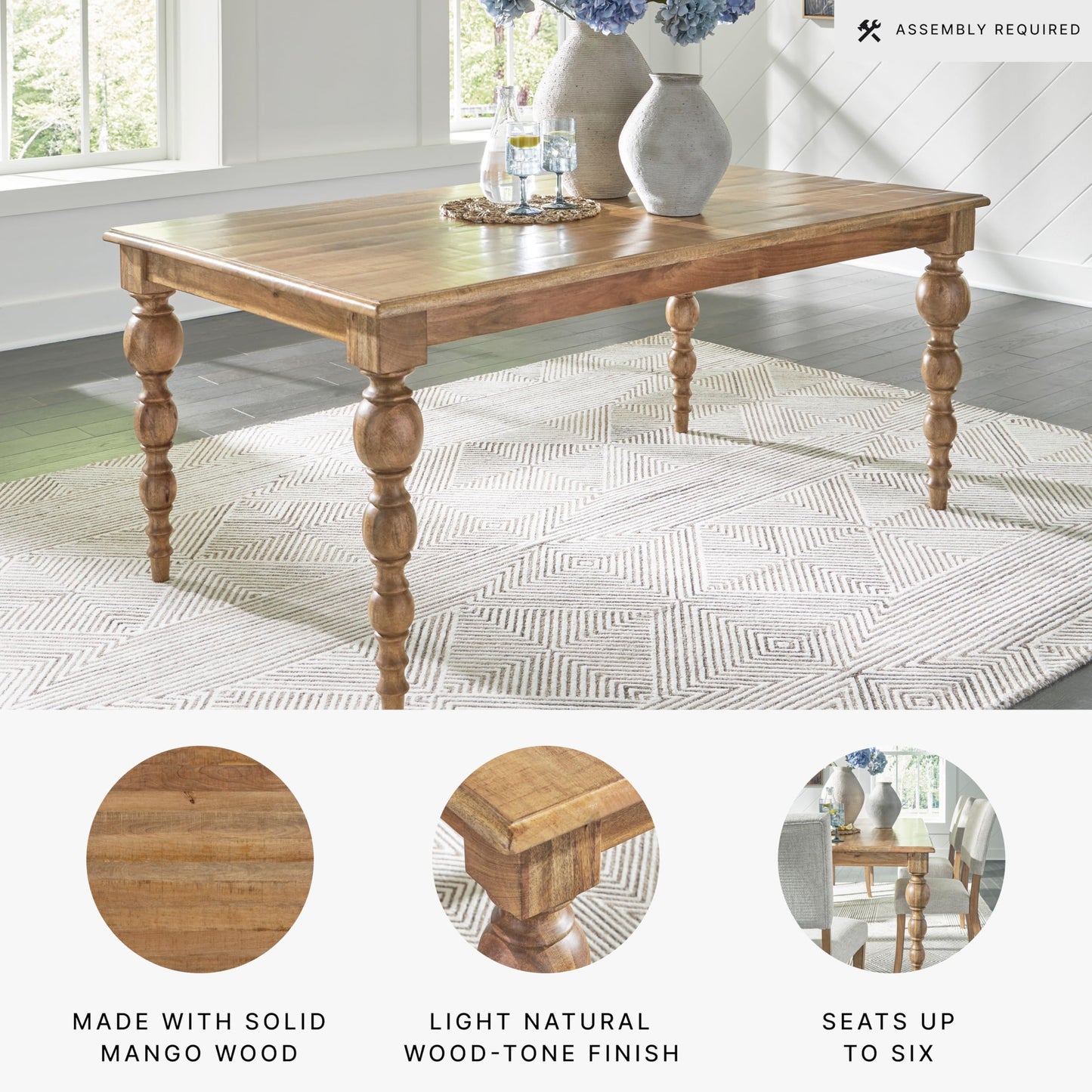 Signature Design by Ashley Rybergston Casual Dining Table with 4 Legs, Light Brown
