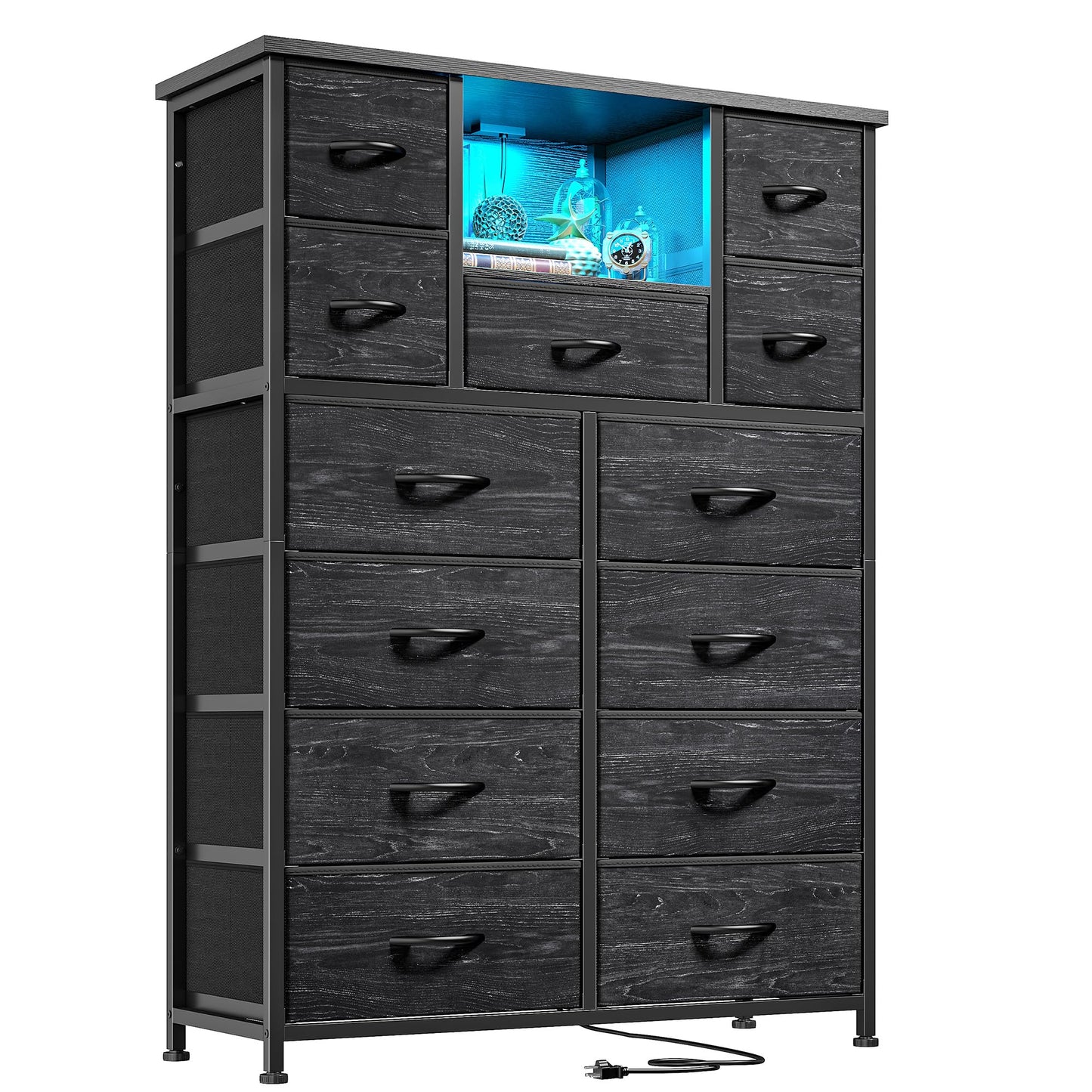 Romorgniz 13 Drawer Dresser for Bedrom,Tall Black Chest of Drawers for Bedroom with Led Light and 4 Charging Ports,Hallway, Closet, Entryway,11.8" D x 35.4" W x 47.3" H