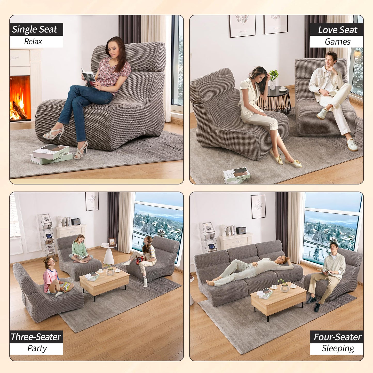 FIRAVOE Sleeper Sofa Chair, Cloud Sofas for Living Room and Bedroom, Small Chaise Lounge for Small Space, Lazy Floor Sofa for Adult (1, Gray)