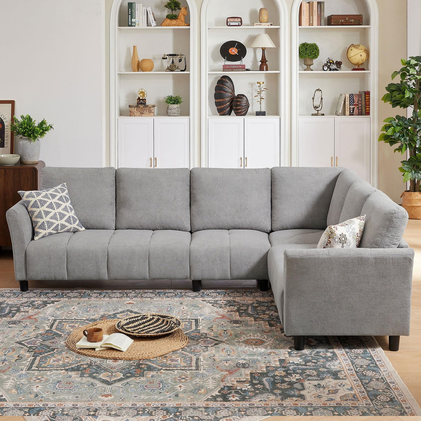 Enobala Modern Sectional Sofa, 102'' L Shaped Couch Set, 6 Seater Sectional Corner Couch with Back Cushions,Upholstered Couches for Living Room Apartment Office, Light Grey