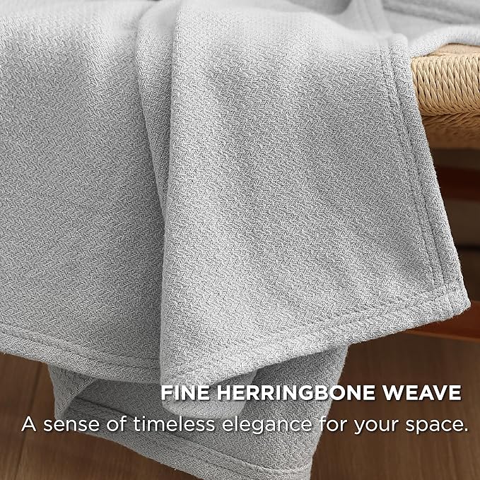 Bedsure 100% Cotton Large Throw Blanket for Couch 50x70 inches - Breathable and Lightweight, Soft Cozy Herringbone Woven Blanket for Summer Spring, Grey