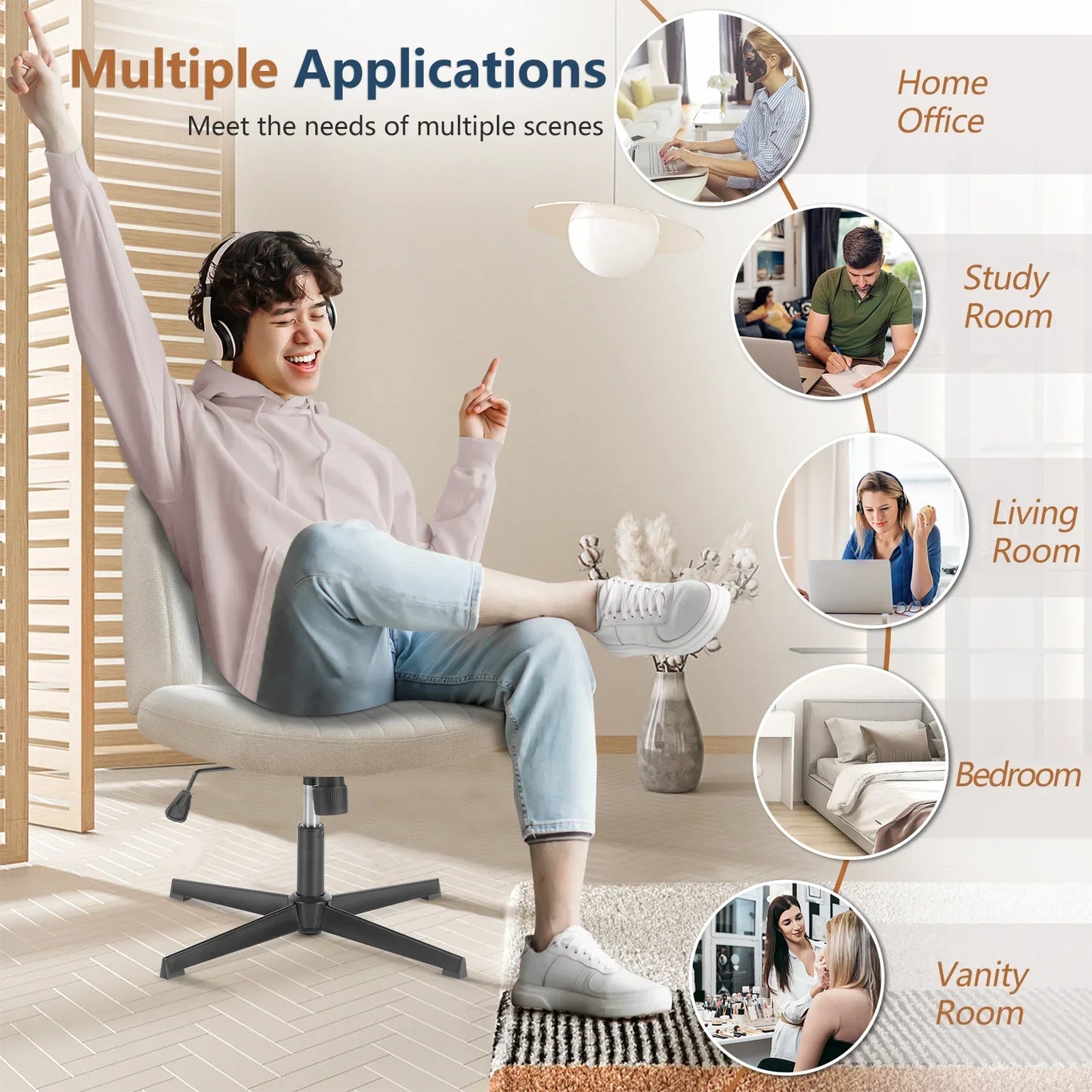 JHK Cross-Legged Swivel Office Chair