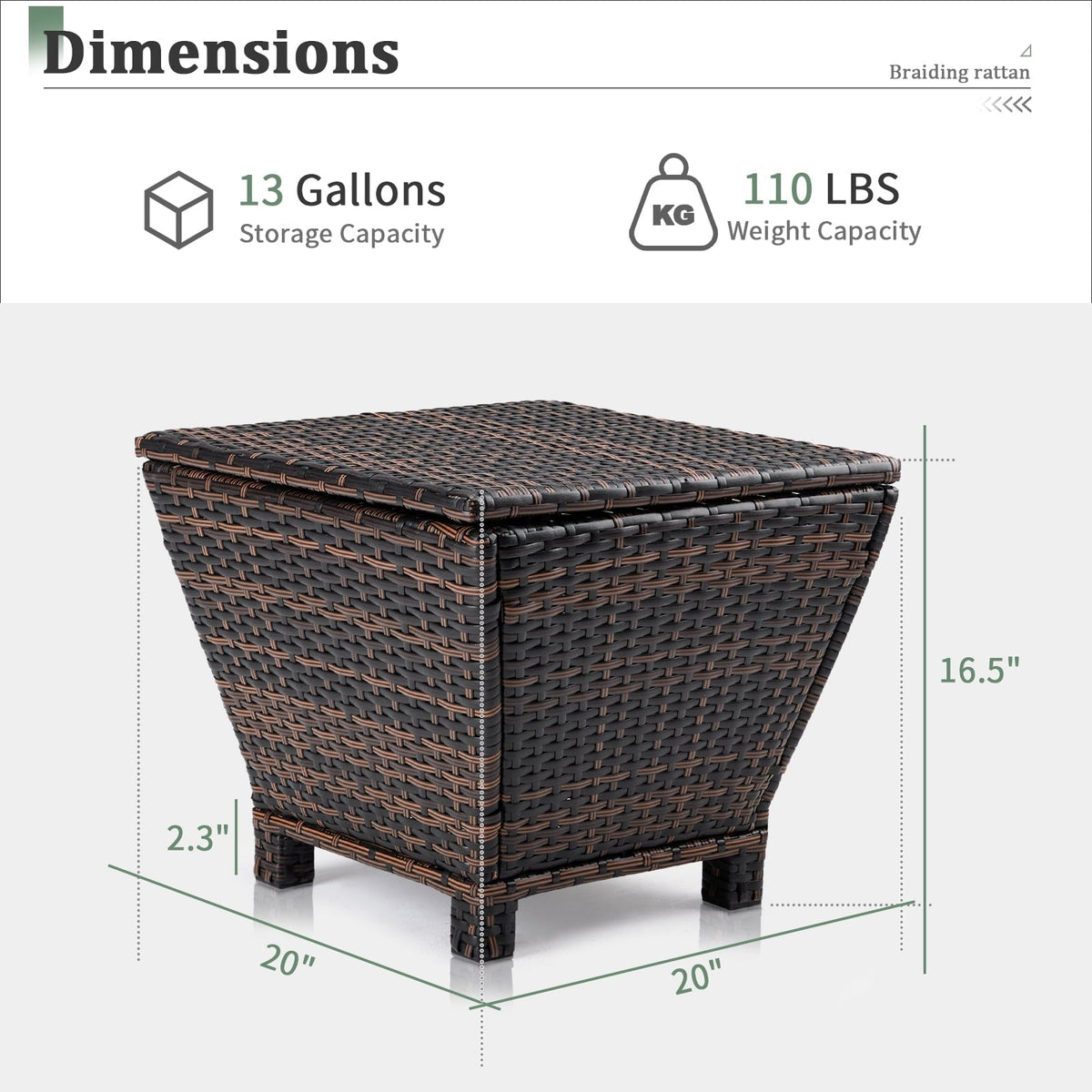 Buytoshop Outdoor PE Wicker Side Table with Storage, Small Patio Storage Bin Container for Hose Cushion Towel, Brown