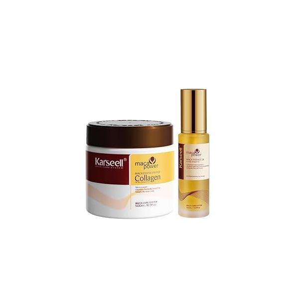 Karseell Collagen Hair Treatment Deep Repair Conditioning All Types 16.90 oz 500ml + Argan Oil Serum for Dry Damaged 50ml