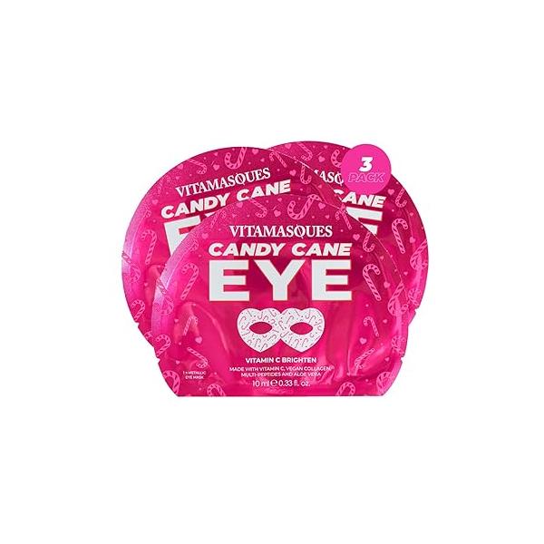 Vitamasques Candy Cane Vitamin C Eye Mask 3 Pack - Korean Skin Care with Aloe Vera to Reduce Puffy Eyes