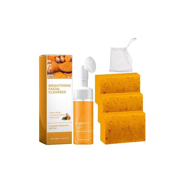 Turmeric Wash and Care Two Piece Set, Tuemeric Facial Cleanser & Soap Combo, Cleansing Mousse, Face Bundle for Body, Deep